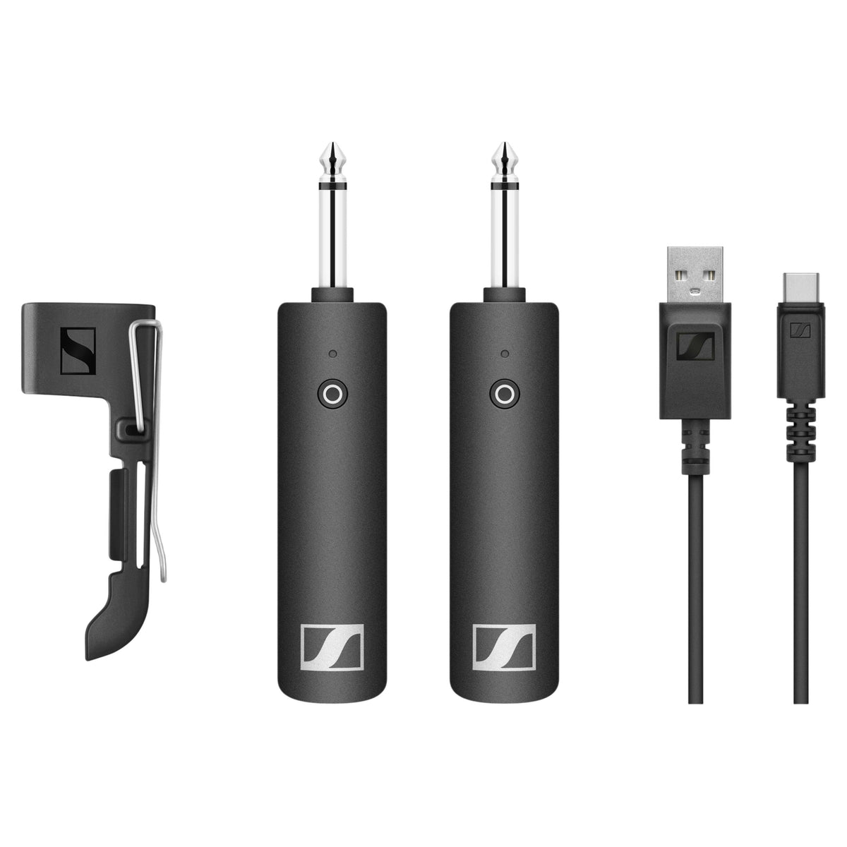 Inclusions of Sennheiser XSW-D Instrument Base Set Wireless System on white background