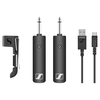 Inclusions of Sennheiser XSW-D Instrument Base Set Wireless System on white background
