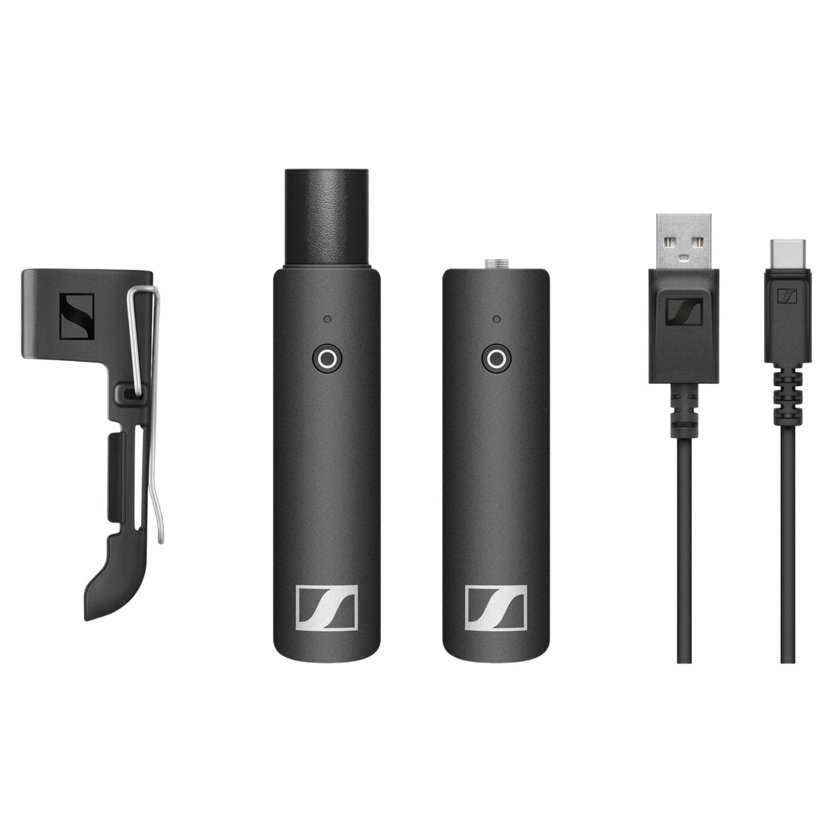 Inclusions of Sennheiser XSW-D Presentation Base Set Wireless System on white background