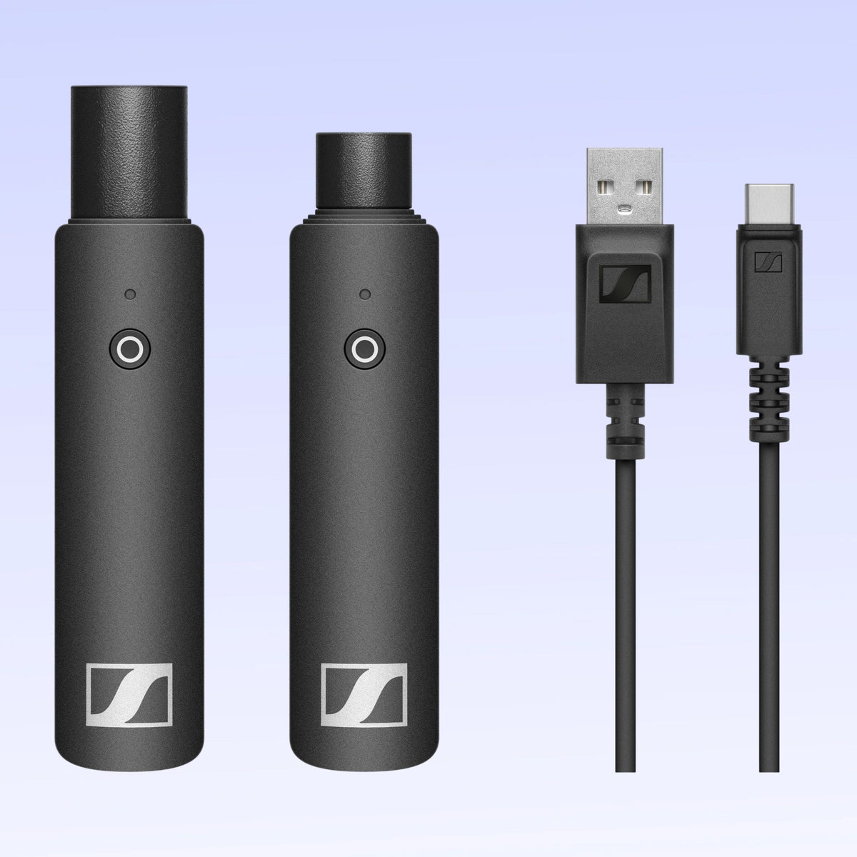 Inclusions of Sennheiser XSW-D XLR Base Set on purple background