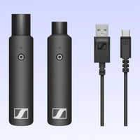 Inclusions of Sennheiser XSW-D XLR Base Set on purple background