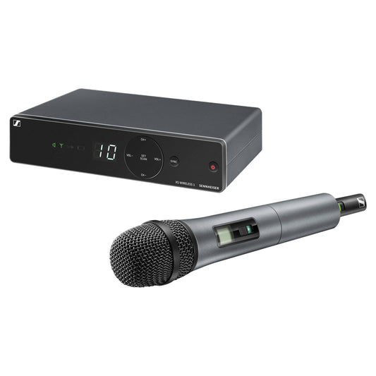Inclusions of Sennheiser XSW 1-825-A Wireless Microphone System on white background