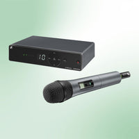 Inclusions of Sennheiser XSW 1-825-A Wireless Microphone System on green background