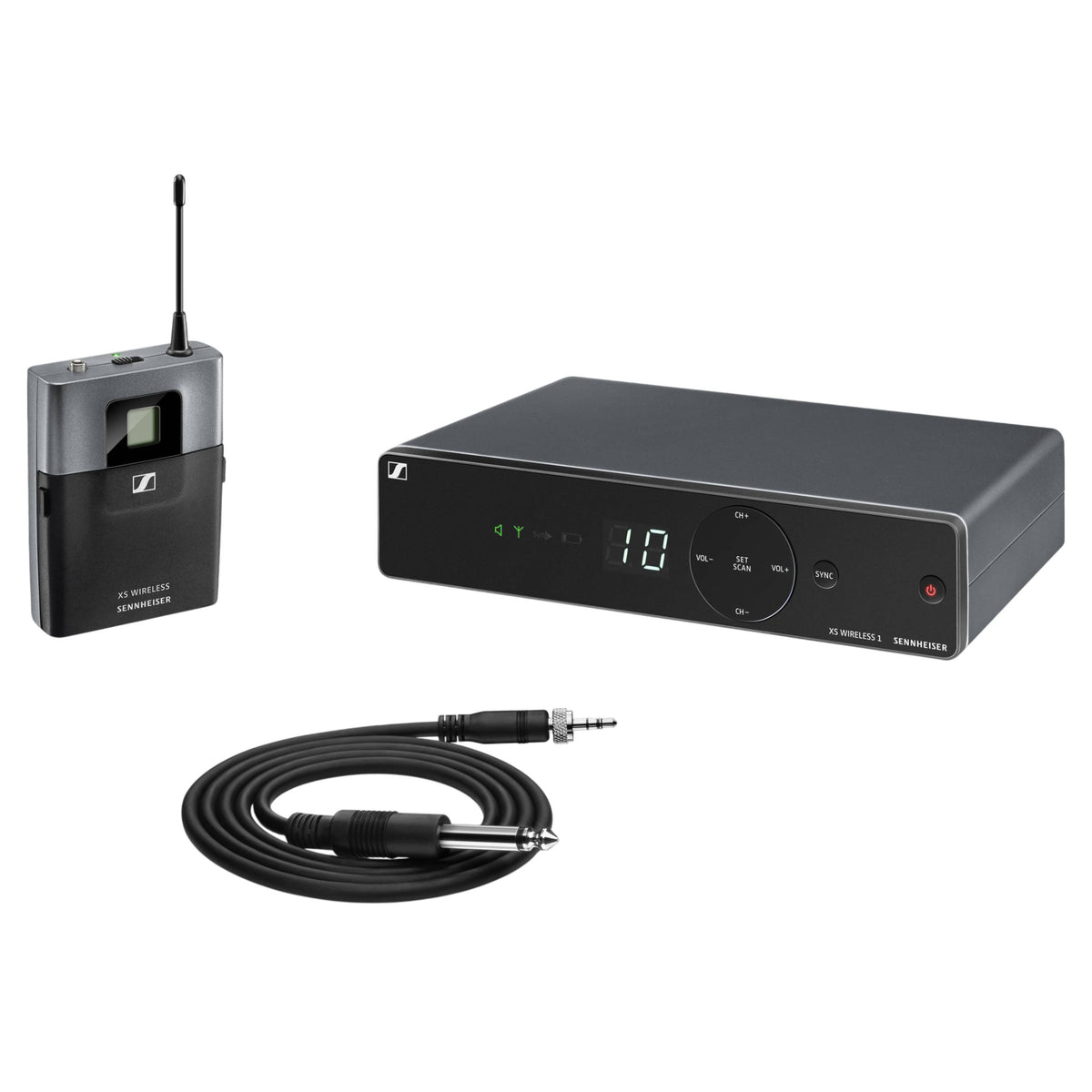Inclusions of Sennheiser XSW 1-CI1-A Wireless Instrument System on white background