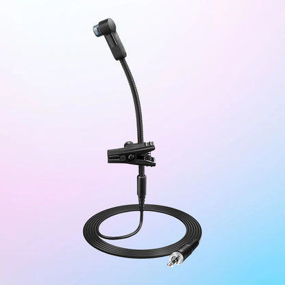Coiled view of Sennheiser e 908 B Condenser Instrument Microphone on pink and blue gradient background