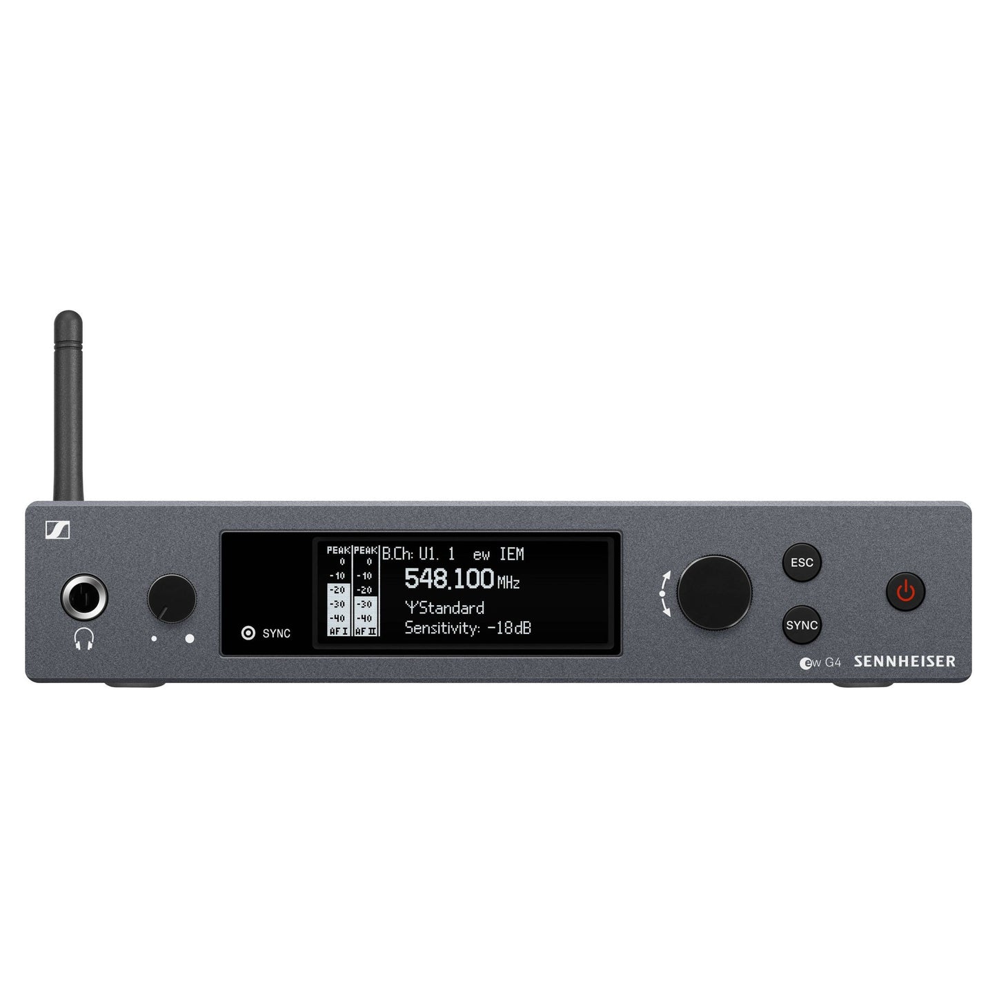 Front view of Sennheiser ew IEM G4-G Wireless Stereo In-Ear Monitoring System Transmitter on white background