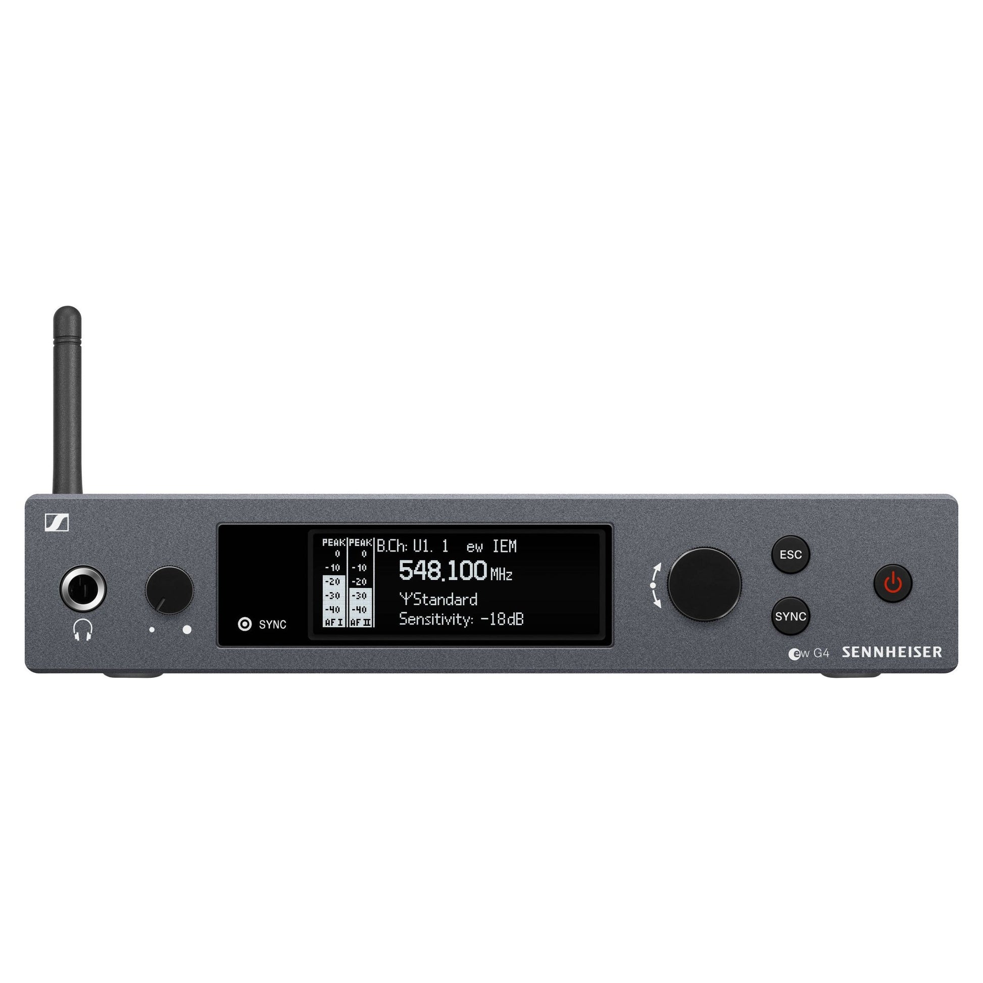 Front view of Sennheiser ew IEM G4-G Wireless Stereo In-Ear Monitoring System Transmitter on white background