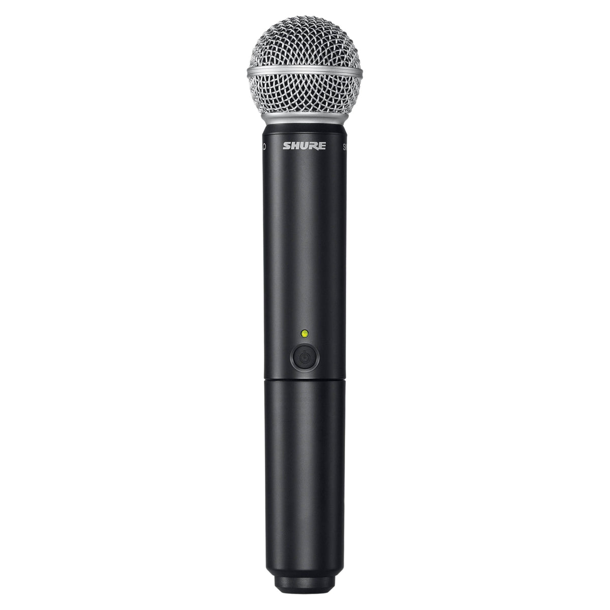 Front view of Shure BLX2/SM58 Handheld Transmitter with SM58 Capsule on white background