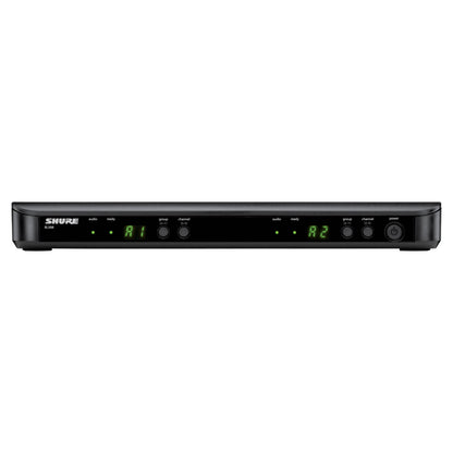 Front view of Shure BLX88 Dual Wireless Receiver for BLX Wireless System on white background