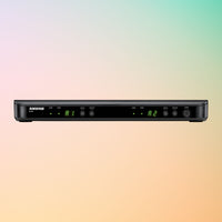 Front view of Shure BLX88 Dual Wireless Receiver for BLX Wireless System on multicolored background