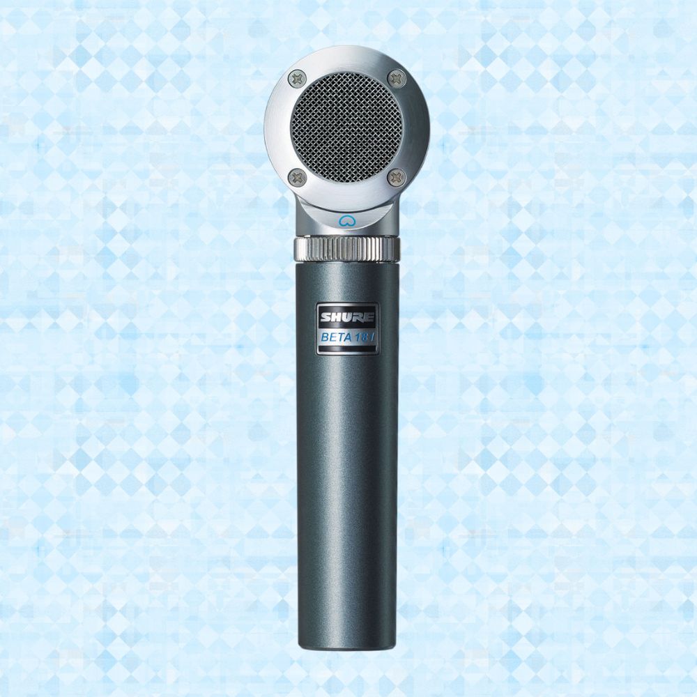 Front view of Shure Beta 181/C Microphone on blue background