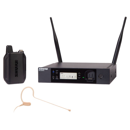 Inclusions of Shure GLXD14R+/MX53 Digital Wireless Rack System on white background