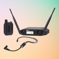 Inclusions of Shure GLXD14+/SM35 Digital Wireless Headset System on orange background