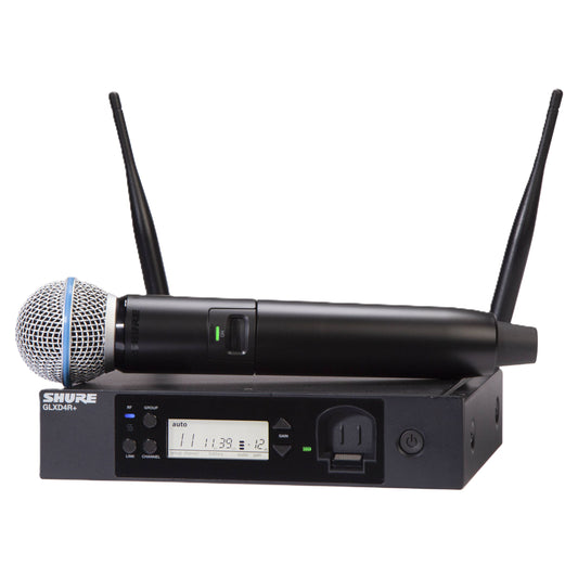 Inclusions of Shure GLXD24R+/B58 Digital Wireless Rack System on white background