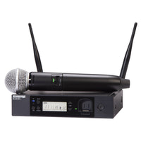 Inclusions of Shure GLXD24R+/SM58 Digital Wireless Rack System on white background
