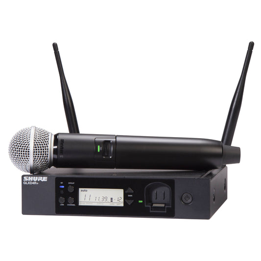 Inclusions of Shure GLXD24R+/SM58 Digital Wireless Rack System on white background