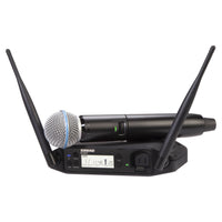 Inclusions of Shure GLXD24+/B58 Digital Wireless Handheld System on white background