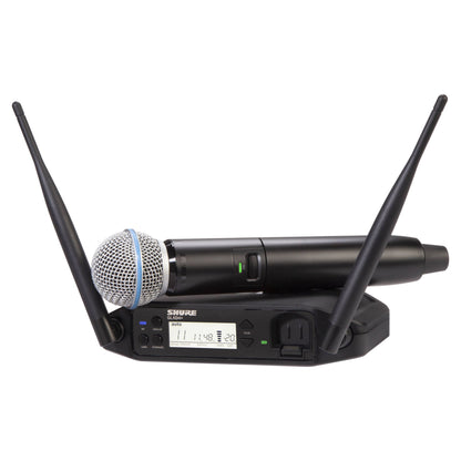 Inclusions of Shure GLXD24+/B58 Digital Wireless Handheld System on white background