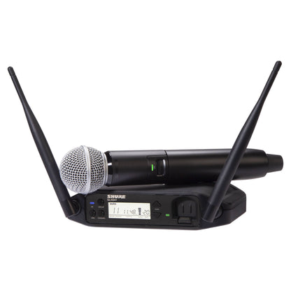Inclusions of Shure GLXD24+/SM58 Digital Wireless Handheld System on white background