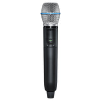 Front view of Shure GLXD2+/B87A Digital Wireless Dual Band Handheld Transmitter on white background