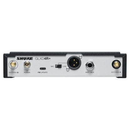 Rear ports view of Shure GLXD4R+ Digital Wireless Dual Band Half-Rack Receiver on white background
