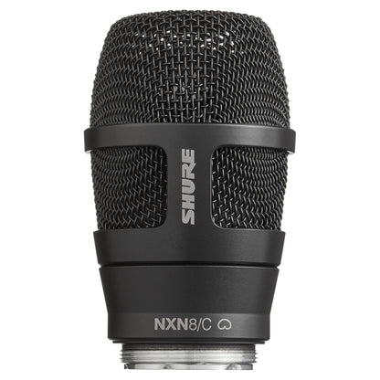 Front view of Shure Nexadyne 8 Microphone Capsule for Wireless Transmitters Cardioid Black on white background