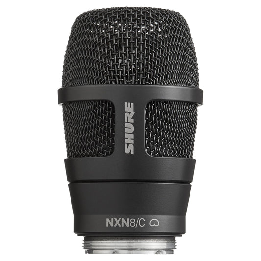 Front view of Shure Nexadyne 8 Microphone Capsule for Wireless Transmitters Cardioid Black on white background