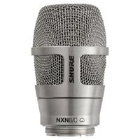 Front view of Shure Nexadyne 8 Microphone Capsule for Wireless Transmitters Cardioid Nickel on white background
