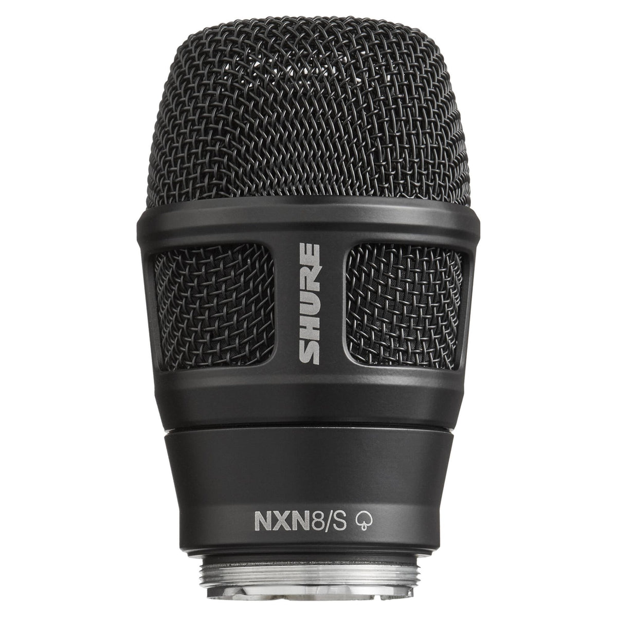 Front view of Shure Nexadyne 8 Microphone Capsule for Wireless Transmitters Supercardioid Black on white background