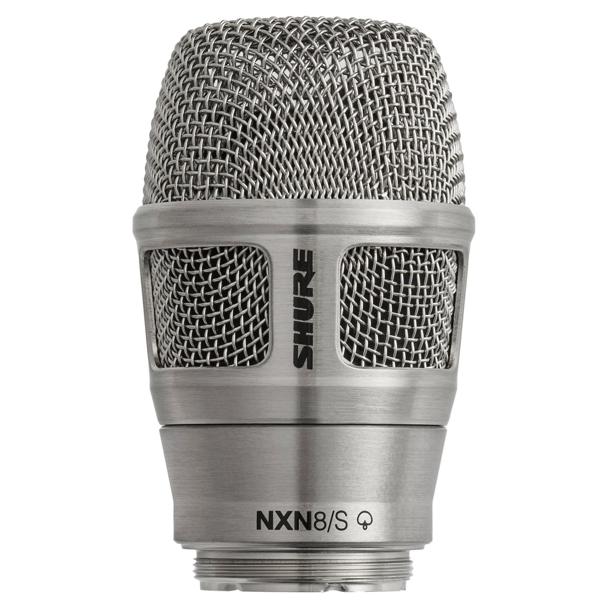 Front view of Shure Nexadyne 8 Microphone Capsule for Wireless Transmitters Supercardioid Nickel on white background