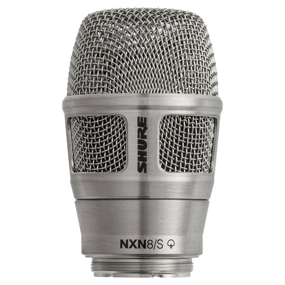 Front view of Shure Nexadyne 8 Microphone Capsule for Wireless Transmitters Supercardioid Nickel on white background