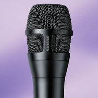 Close up view of Shure Nexadyne 8 Vocal Microphone Cardioid on purple background