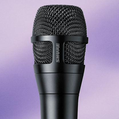 Close up view of Shure Nexadyne 8 Vocal Microphone Cardioid on purple background