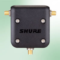 Front view of Shure UA221DB-RSMA Dual Band Passive Antenna Splitter on green background