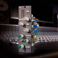 Angled front view of Solid State Logic B-DYN 500 Series Module on studio console
