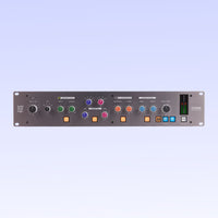 Front view of Solid State Logic Fusion Analog Stereo Outboard Processor on purple background