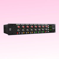 Angled front view of Solid State Logic PURE DRIVE OCTO 8-Channel Preamplifier on pink background