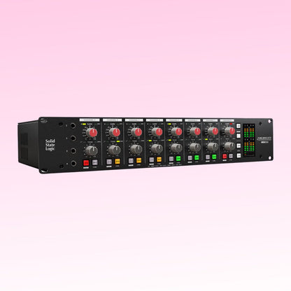 Angled front view of Solid State Logic PURE DRIVE OCTO 8-Channel Preamplifier on pink background
