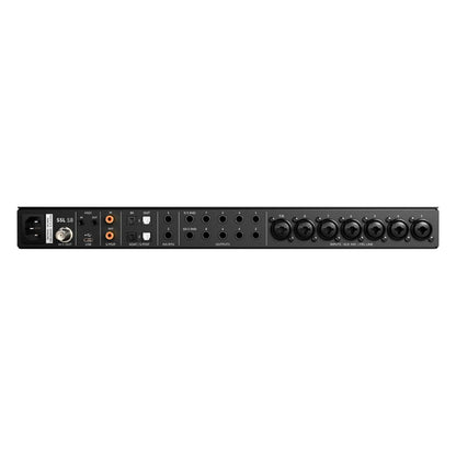 Rear view of Solid State Logic SSL 18 USB Audio Interface on white background