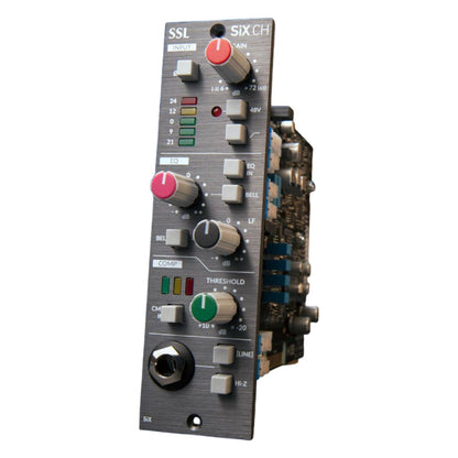 Angled front view of Solid State Logic SiX CH Module 500 Series on white background