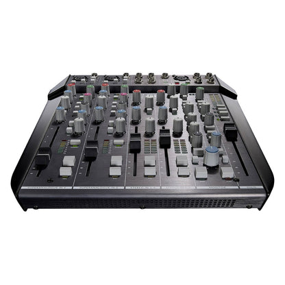 Angled front view of Solid State Logic SiX Desktop Analog Mixer on white background