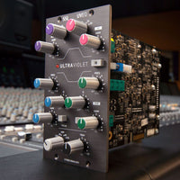 Angled front view of Solid State Logic UV EQ Module 500 Series on studio console