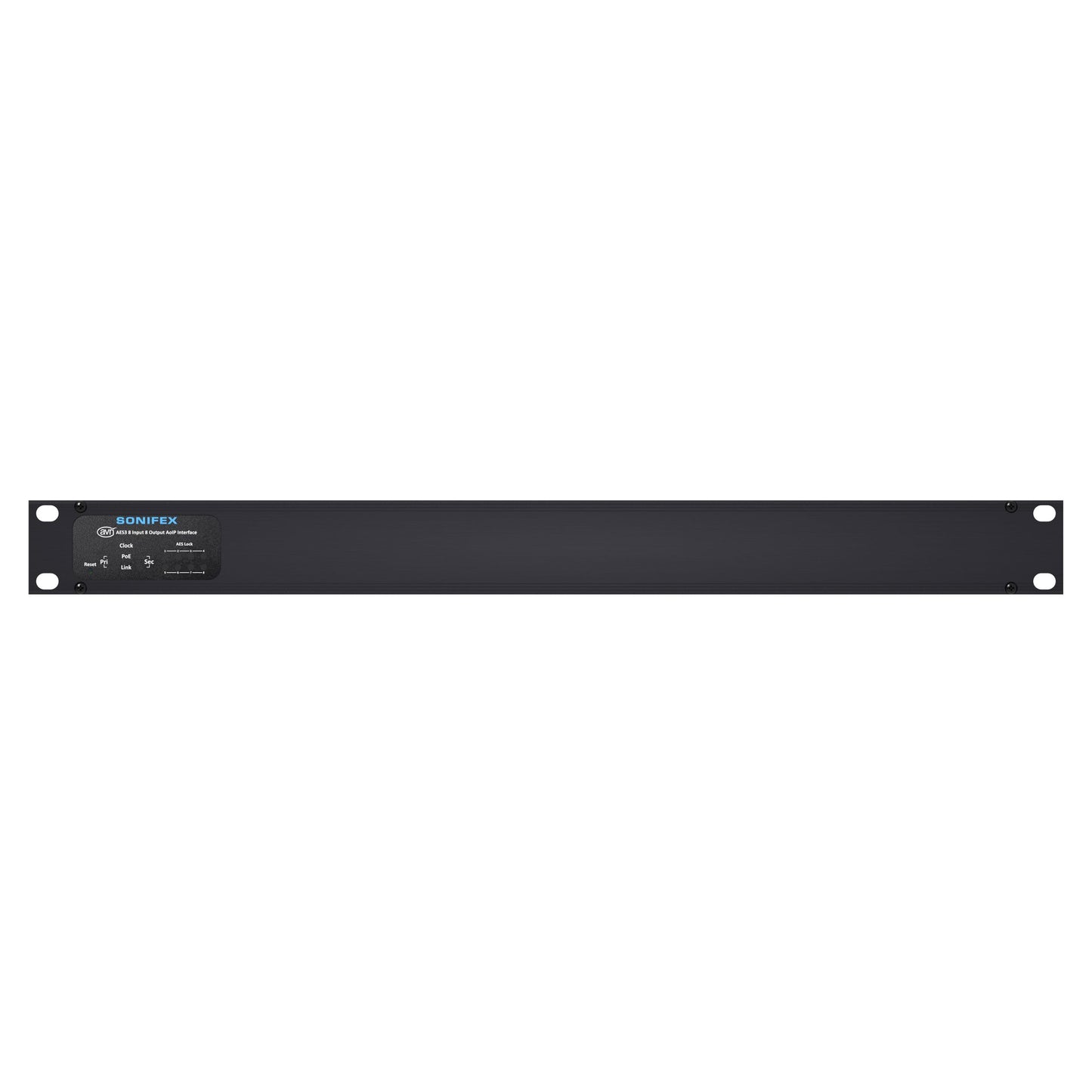Front view of Sonifex AVN-AESIO8-DNT 8-AES3 I/O XLR Dante Interface on white background