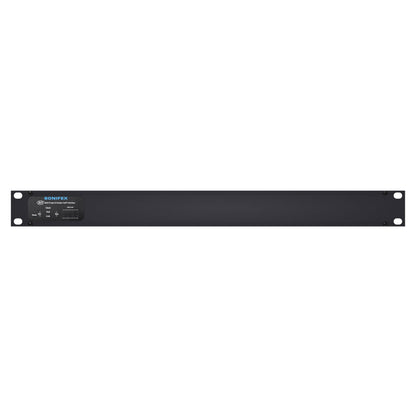 Front view of Sonifex AVN-AESIO8-DNT 8-AES3 I/O XLR Dante Interface on white background