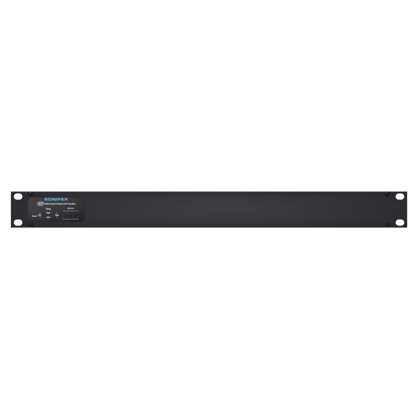 Front view of Sonifex AVN-AESIO8-RAV 8-AES3 I/O XLR RAVENNA Interface on white background