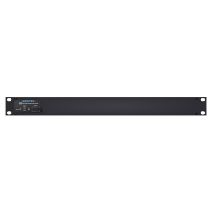 Front view of Sonifex AVN-AESIO8-RAV 8-AES3 I/O XLR RAVENNA Interface on white background