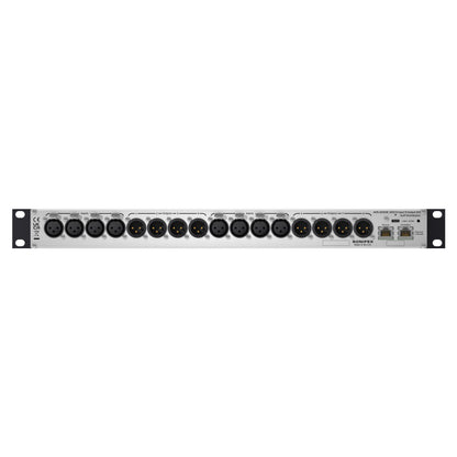 Rear ports view of Sonifex AVN-AESIO8-RAV 8-AES3 I/O XLR RAVENNA Interface on white background