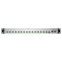 Rear ports view of Sonifex AVN-AESIO8-T-DNT 8-AES3 I/O Terminal Block Dante Interface on white background