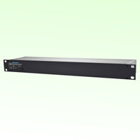 Angled front view of Sonifex AVN-AESIO8-T-RAV 8-AES3 I/O Terminal Block RAVENNA Interface on green background