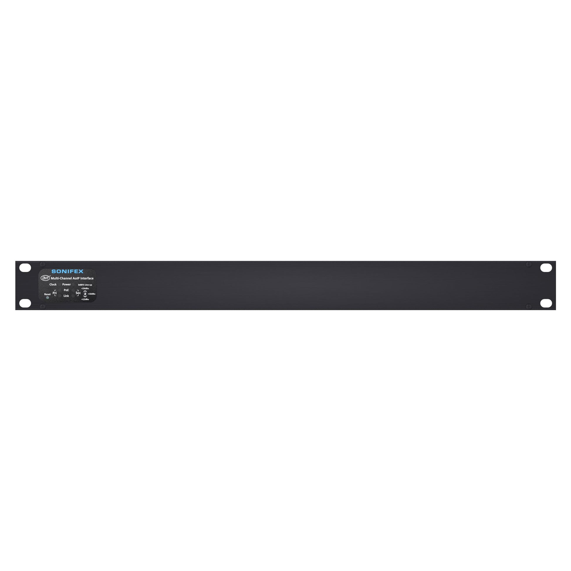 Front view of Sonifex AVN-AI16-DNT 16-Input XLR Dante Interface on white background